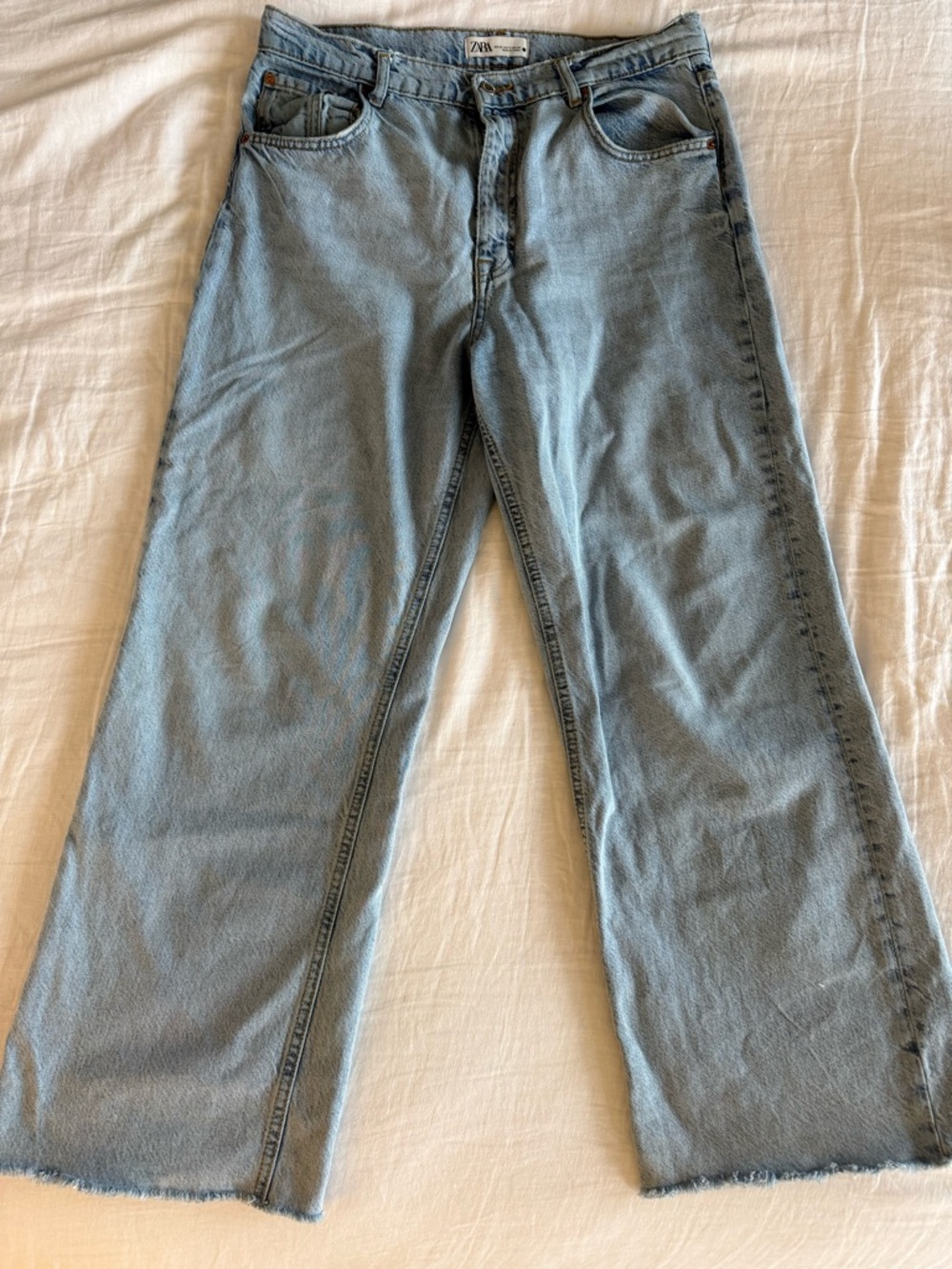 Zara The 90s Full Length Light Blue High-Rise Wide Leg Jeans size 12 - Picture 2 of 7